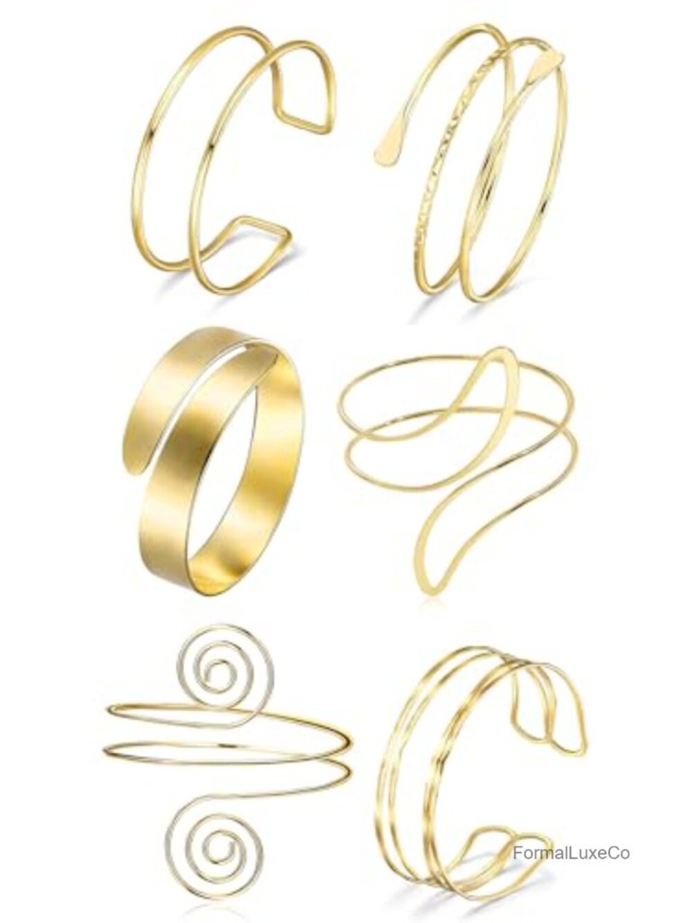 6 Piece Golden Arm Cuff Set Upper Arm Bangle Bracelet Women Adjustable Open